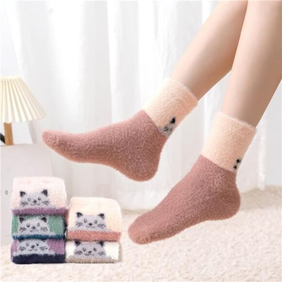 New 5 Pairs Fuzzy Soft Cozy Comfortable Socks for Women, Casual Sleep Comfy Sock - Picture 4 of 6
